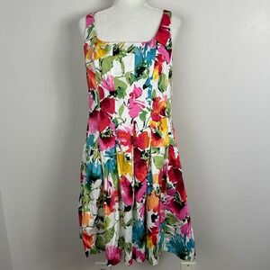Ralph Lauren Floral Dress Womens Size 12 Pockets Y2K Pleated Flare Bohemian